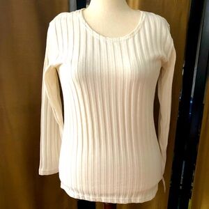 Elegant Cream Ribbed Long Sleeve Top